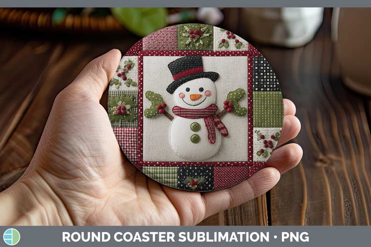 Snowman Christmas Quilted Patchwork Round Coaster Sublimatio