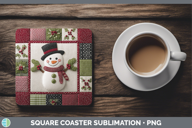 Snowman Christmas Quilted Patchwork Square Coaster Sublimati
