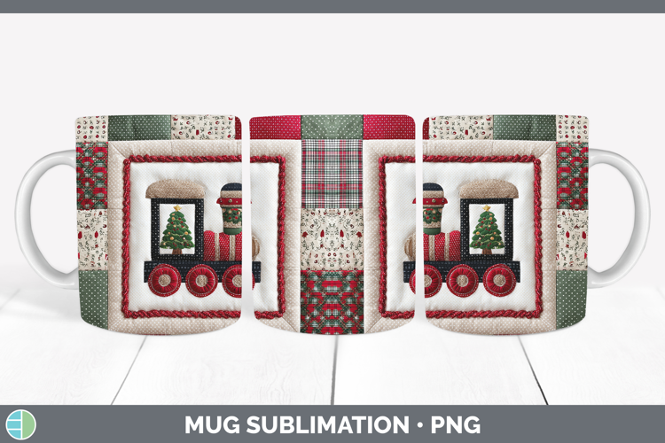Train Christmas Quilted Patchwork Mug Wrap Sublimation Desig