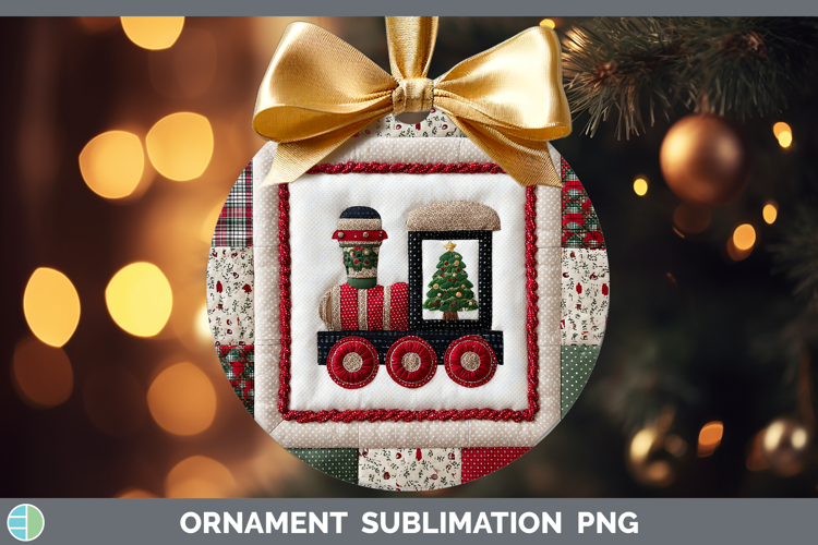 Train Christmas Quilted Patchwork Ornament Sublimation Desig
