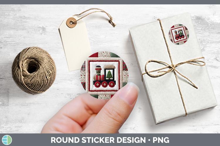 Train Christmas Quilted Patchwork Stickers Design