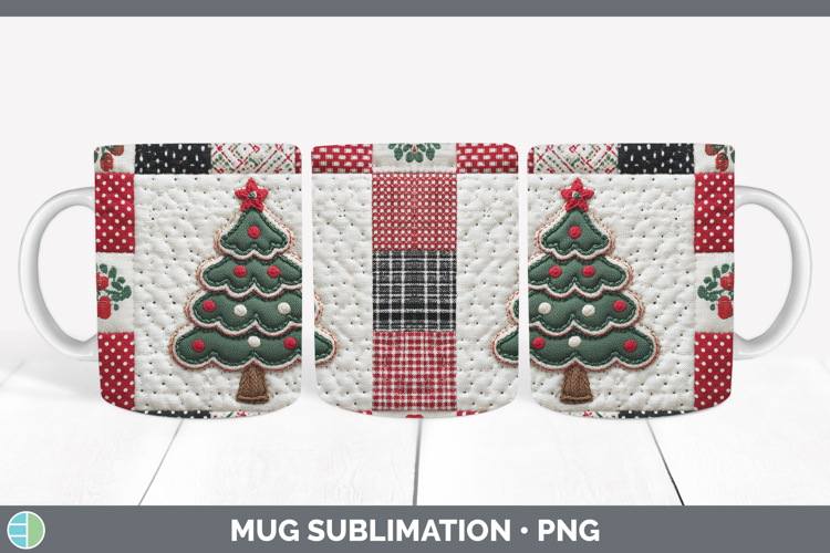 Tree Christmas Quilted Patchwork Mug Wrap Sublimation Design