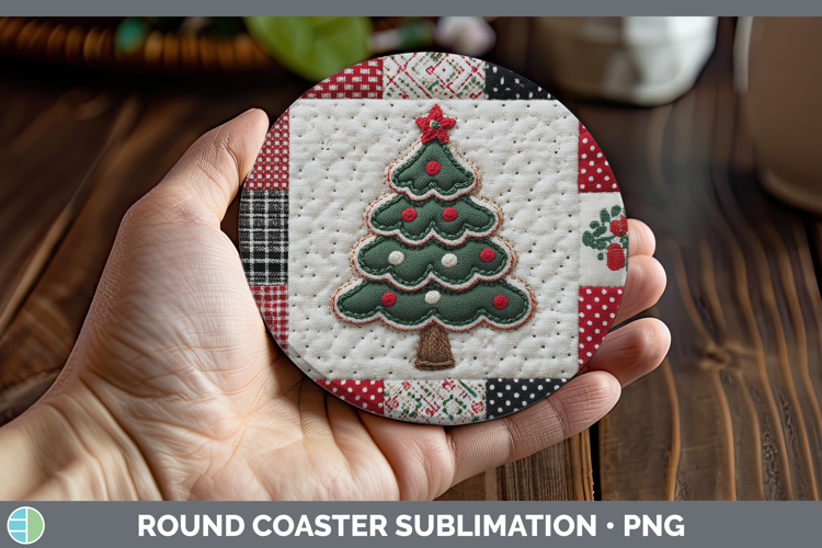 Tree Christmas Quilted Patchwork Round Coaster Sublimation D