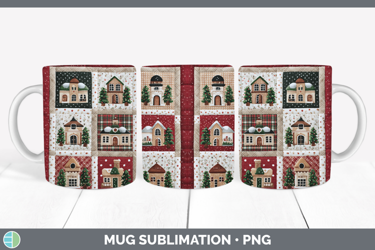 Village Christmas Quilted Patchwork Mug Wrap Sublimation Des