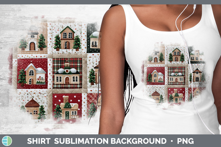 Village Christmas Quilted Patchwork Shirt Sublimation Design