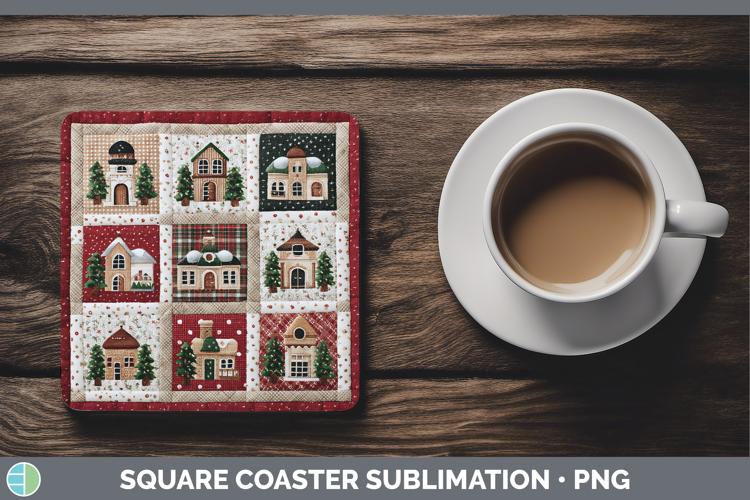 Village Christmas Quilted Patchwork Square Coaster Sublimati