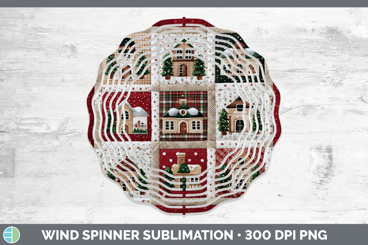 Village Christmas Quilted Patchwork Wind Spinner Sublimation