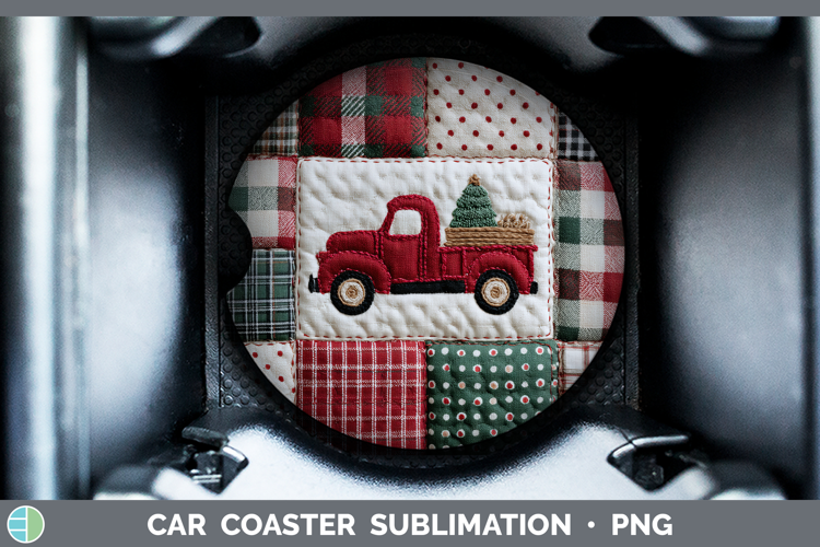 Vintage Truck Christmas Quilted Patchwork Car Coaster Sublim