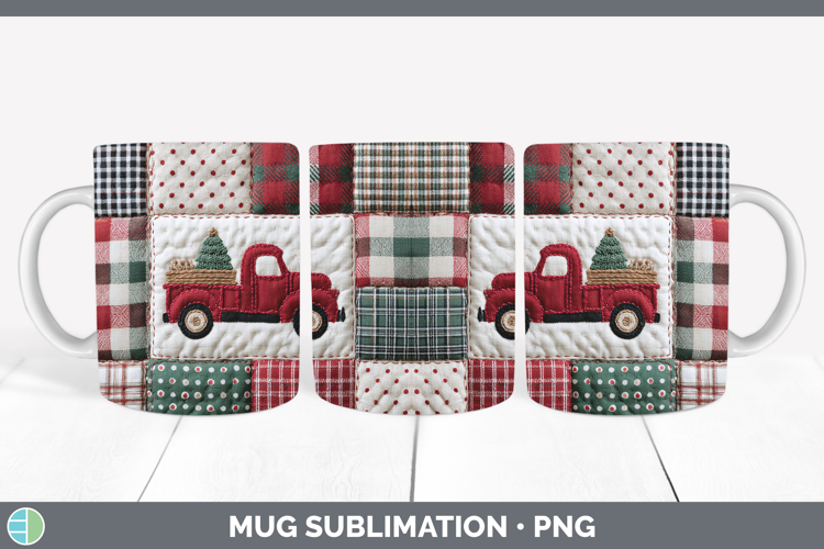 Vintage Truck Christmas Quilted Patchwork Mug Wrap Sublimati