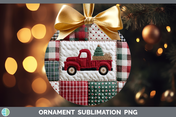 Vintage Truck Christmas Quilted Patchwork Ornament Sublimati