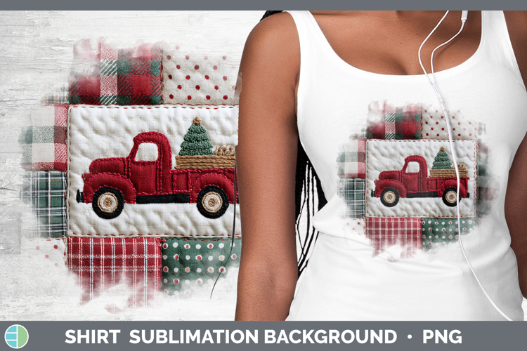 Vintage Truck Christmas Quilted Patchwork Shirt Sublimation