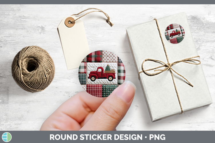 Vintage Truck Christmas Quilted Patchwork Stickers Design