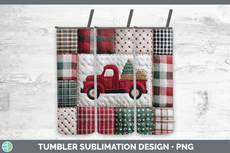 Vintage Truck Christmas Quilted Patchwork Tumbler Sublimatio