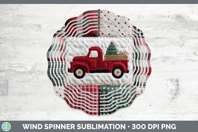 Vintage Truck Christmas Quilted Patchwork Wind Spinner Subli