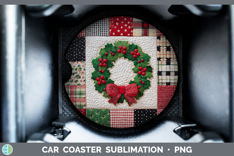 Wreath Christmas Quilted Patchwork Car Coaster Sublimation D