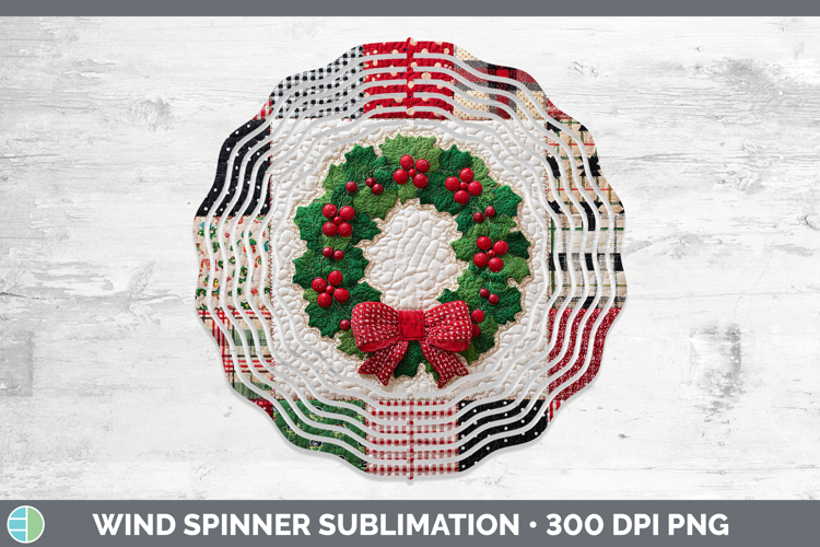 Wreath Christmas Quilted Patchwork Wind Spinner Sublimation
