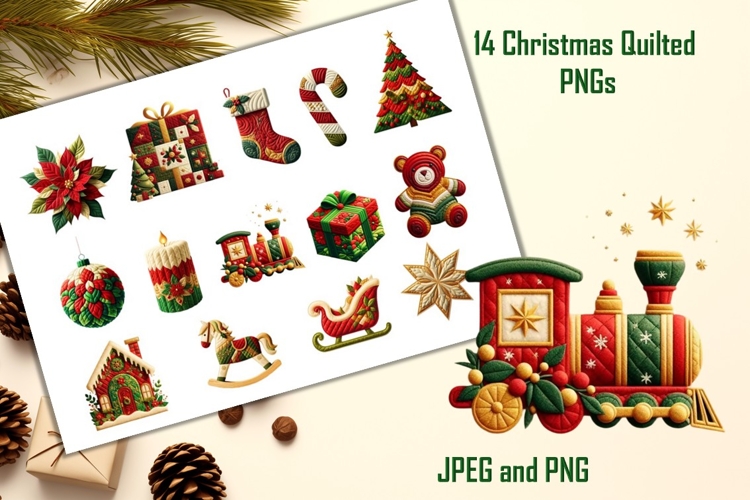 14 Christmas Christmas Quilted Stickers Pack 1 JPEG and PNGs