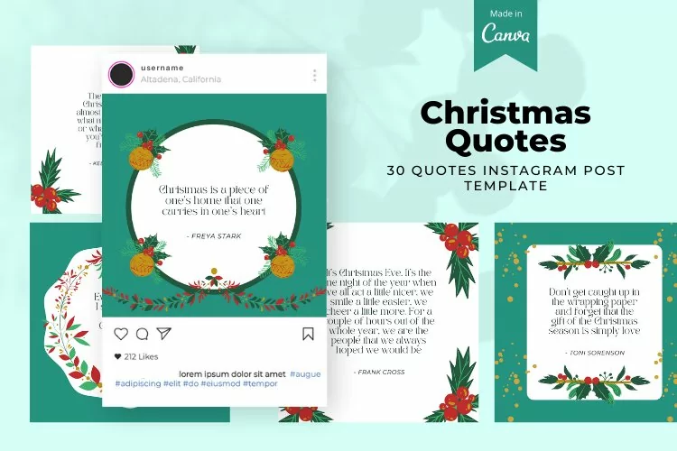 30 Christmas Holidays Quotes, Canva Templates