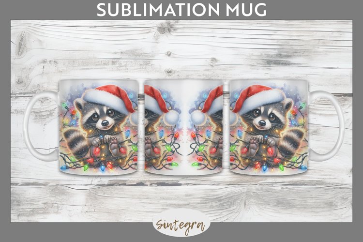 Christmas Raccoon Entangled in Lights Mug Wrap Sublimation
