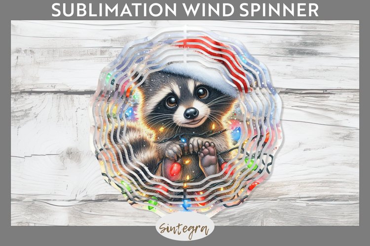 Christmas Raccoon Entangled in Lights Wind Spinner Sublimati example image 1