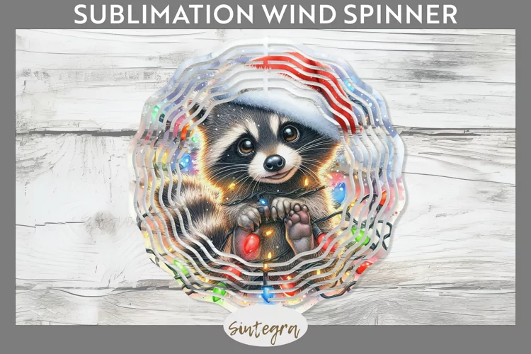 Christmas Raccoon Entangled in Lights Wind Spinner Sublimati