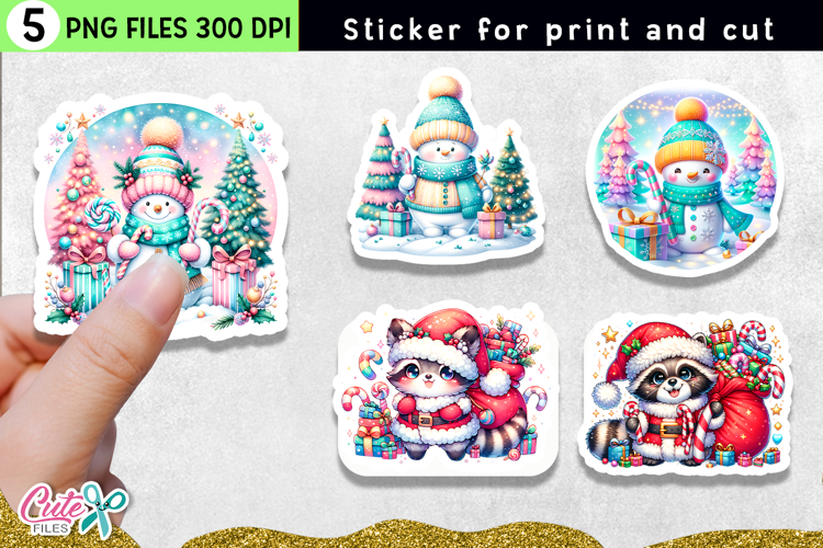 5 Cute Christmas Stickers | Holiday PNG Sublimation