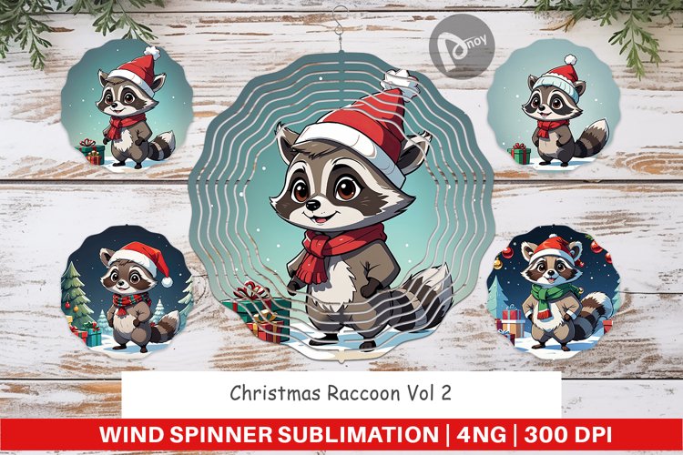 Wind Spinner Cartoon Christmas Raccoon
