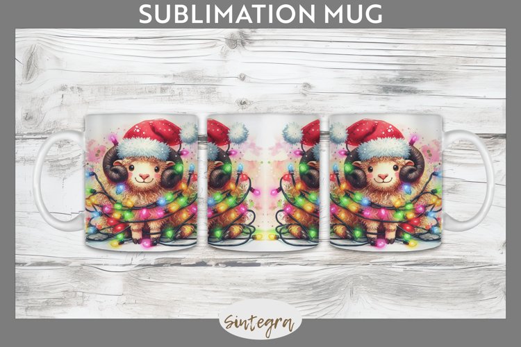 Christmas Ram v1 Entangled in Lights Mug Wrap Sublimation example image 1