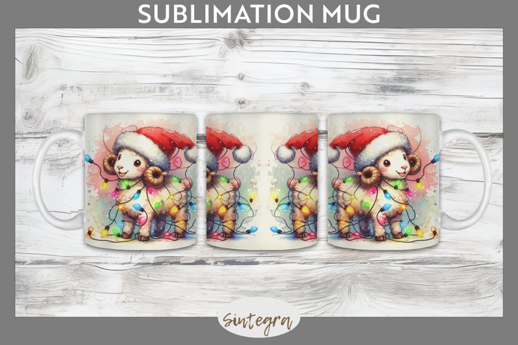 Christmas Ram v2 Entangled in Lights Mug Wrap Sublimation