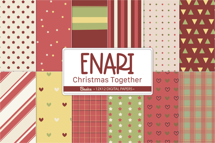 Christmas Digital Paper Pack, Red Green Beige Basics Papers