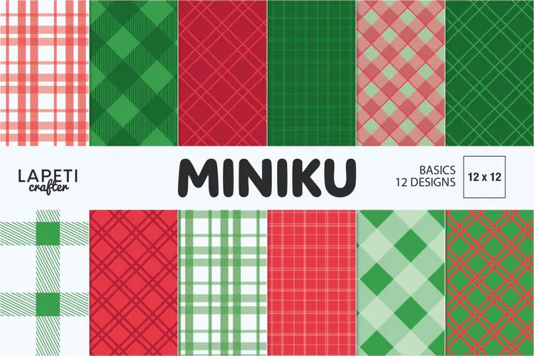 Christmas Plaid Digital Papers in Red Green Tartan Patterns