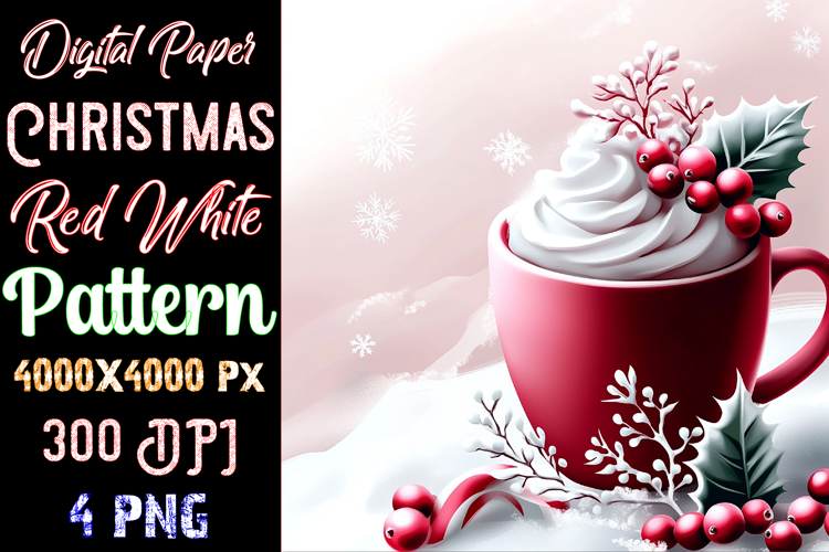 Christmas Red White Digital Paper Pattern example image 1