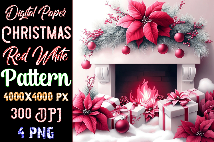Christmas Red White Digital Paper Pattern example image 1
