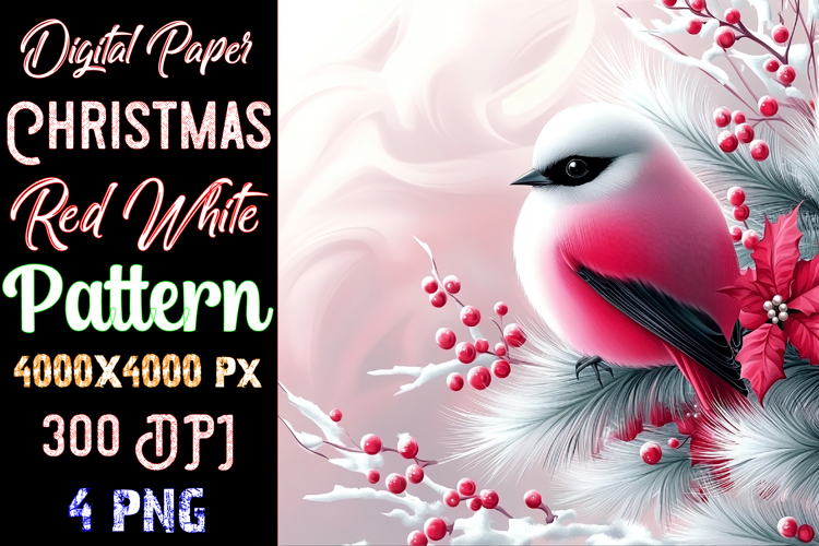 Christmas Red White Digital Paper Pattern example image 1
