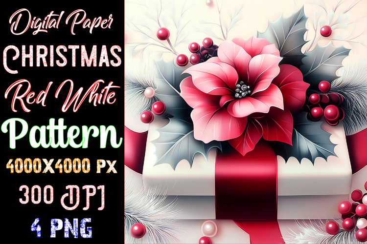 Christmas Red White Digital Paper Pattern example image 1