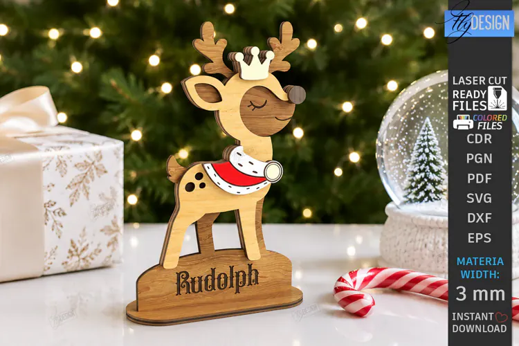 3D Christmas Reindeer Stand Table Decor Laser Cut | Holidays