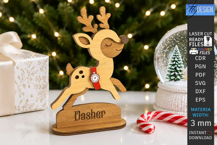 3D Christmas Reindeer Stand Table Decor Laser Cut | Holidays