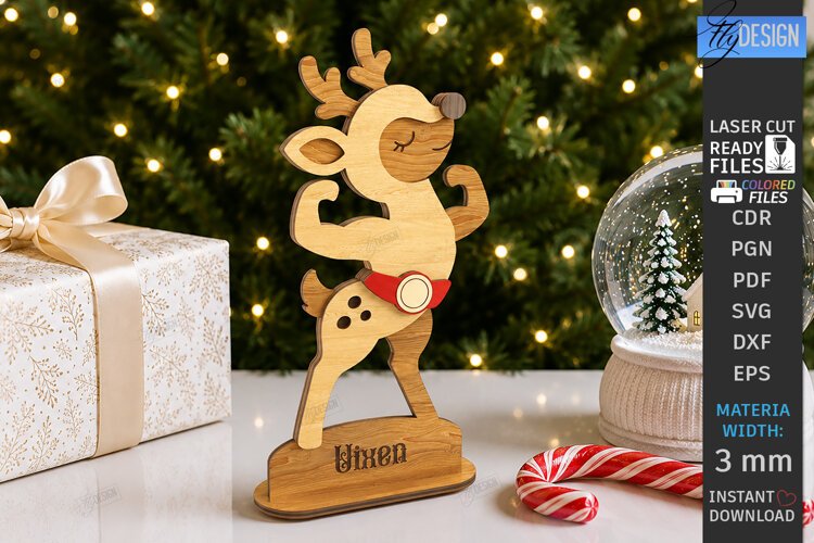 3D Christmas Reindeer Stand Table Decor Laser Cut | Holidays example image 1