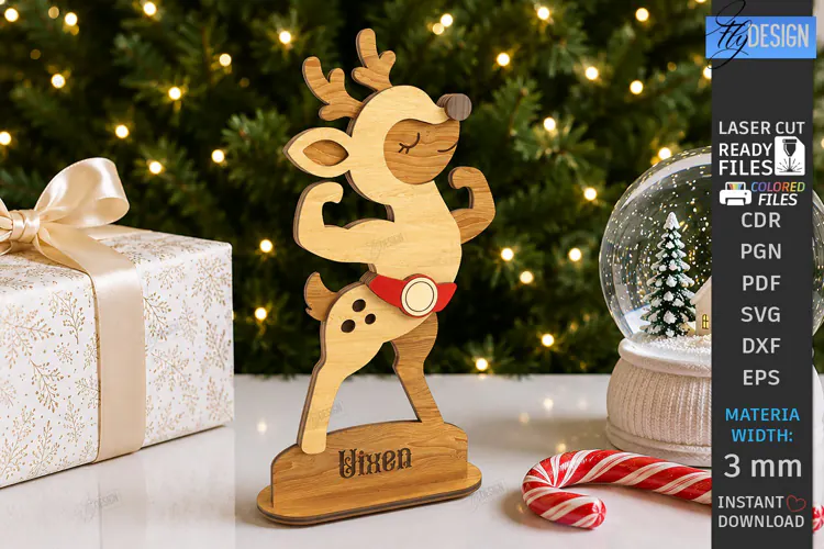 3D Christmas Reindeer Stand Table Decor Laser Cut | Holidays