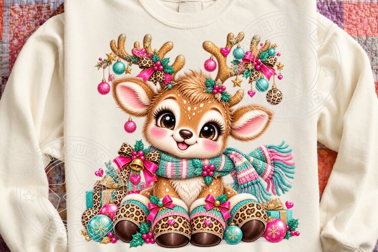 Christmas Reindeer Clipart , Whimsical Holiday Sublimation example image 1