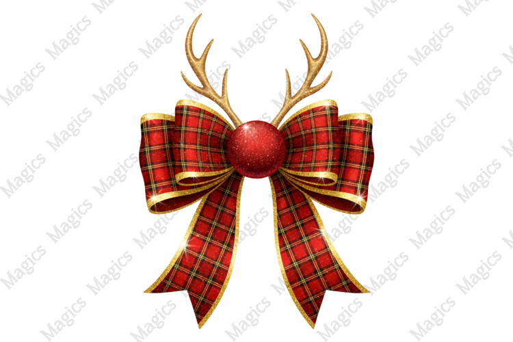 Christmas Reindeer Coquette bow Png