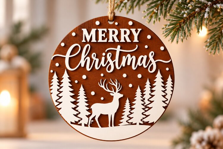 Christmas Reindeer Door Hanger SVG Laser Cut example image 1