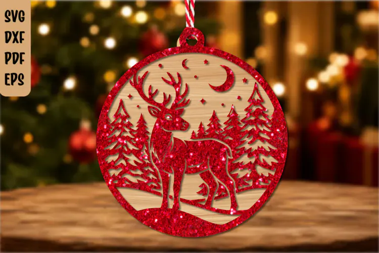 Christmas Reindeer Forest Ornament Laser Cut SVG