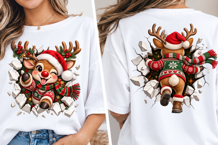 Christmas Reindeer Front and Back PNG