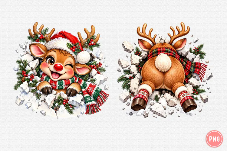 Christmas Reindeer Front and Back PNG