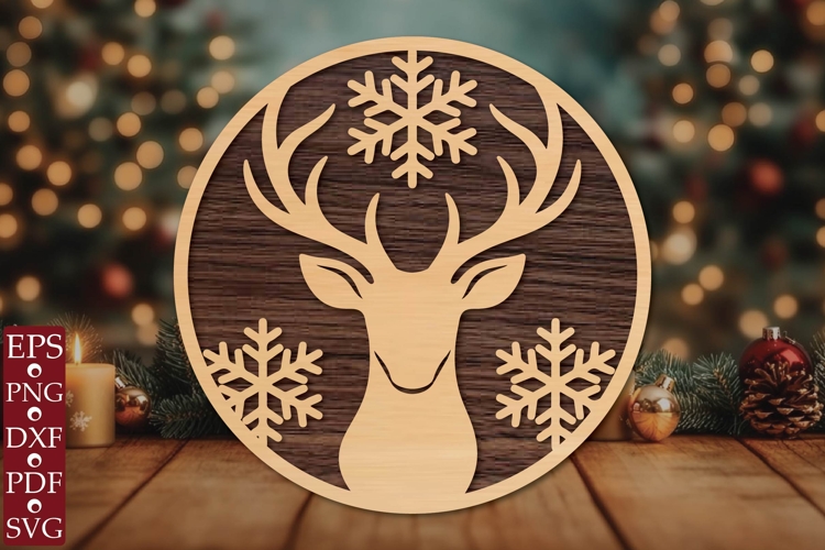 Christmas Reindeer Head Round Sign SVG example image 1