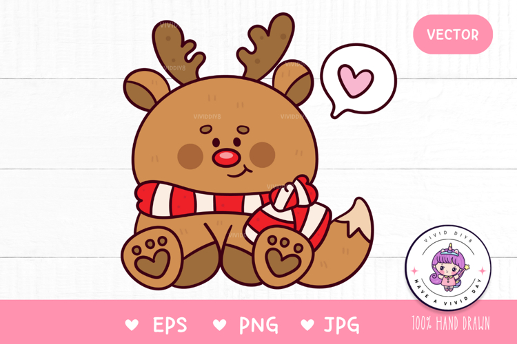 Reindeer Christmas kawaii clipart winter animals cartoon