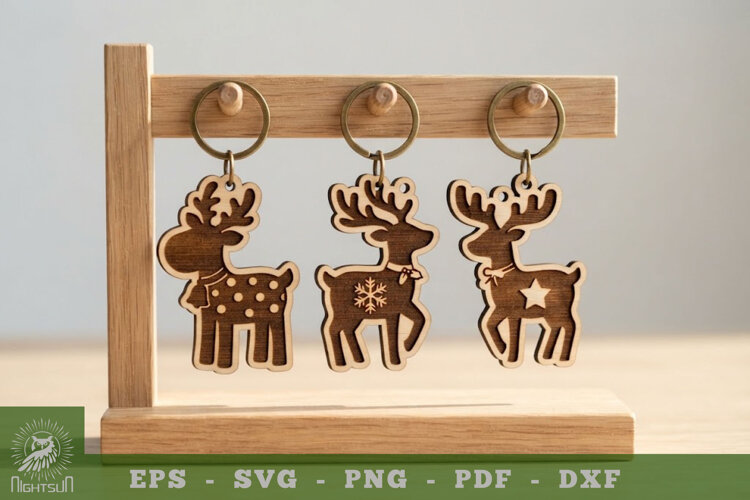 Christmas Reindeer Lasercut Keychain example image 1