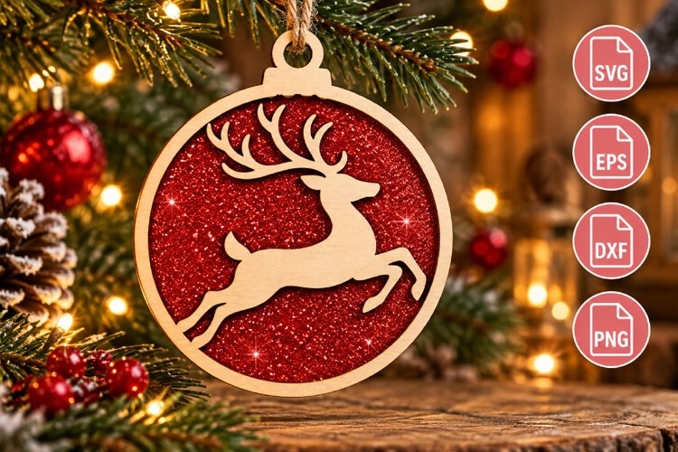 Christmas Reindeer Ornament Laser Cut example image 1