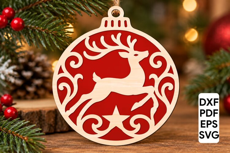 Christmas Reindeer Ornament Laser Cut SVG example image 1
